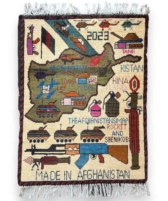 Afghan War Carpet - Handmade 60cm X 80cm